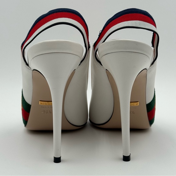 Gucci White And Red Leather Sling Back Heels (525942) Size 39.5 - Picture 5 of 17